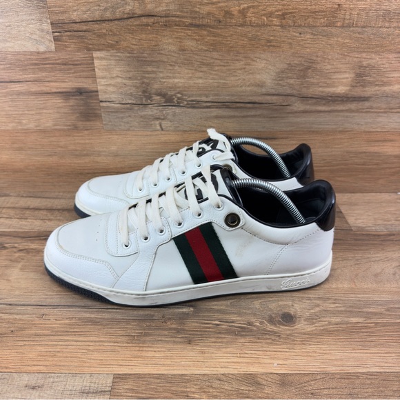 Gucci White/Black Leather Ace Web Detail Low Top 283115 Sneakers Size 9 - Picture 2 of 14
